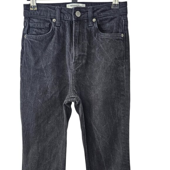 Reformation Womens Liza Ultra High Rise Slim Stright Cropped Jeans, Black, 25 - Picture 5 of 8